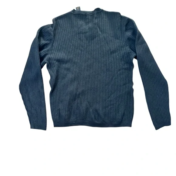 Vintage lord and Taylor Italian 100% merino wool black v neck ribbed sweater L - Picture 2 of 5